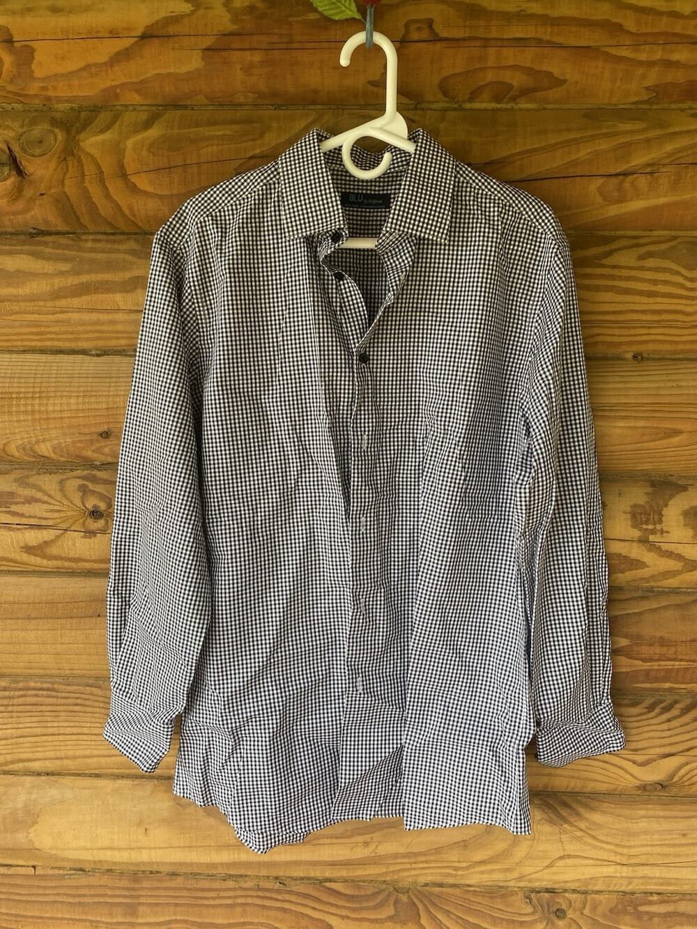 BLU By Polifroni Men’s Button Up Black Checked Shirt Size 16 1/2